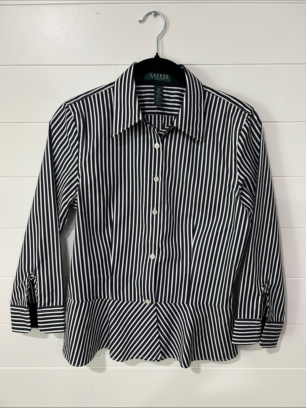 Lauren Ralph Lauren Black & White Striped Button-Front Peplum Blouse